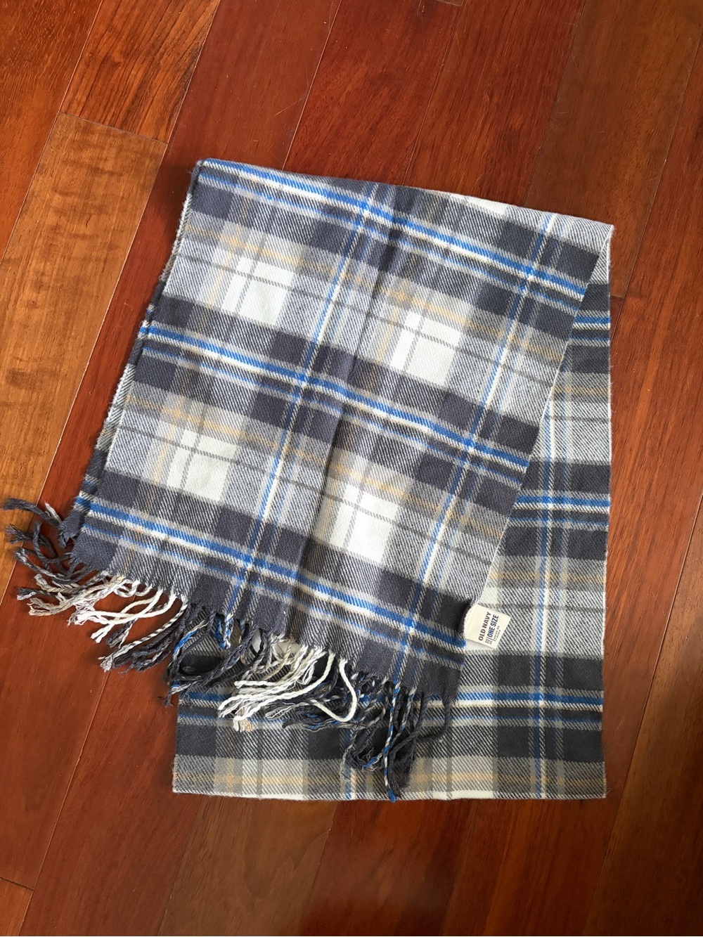Old Navy Plaid Fringe Scarf - Gray, Blue & Cream